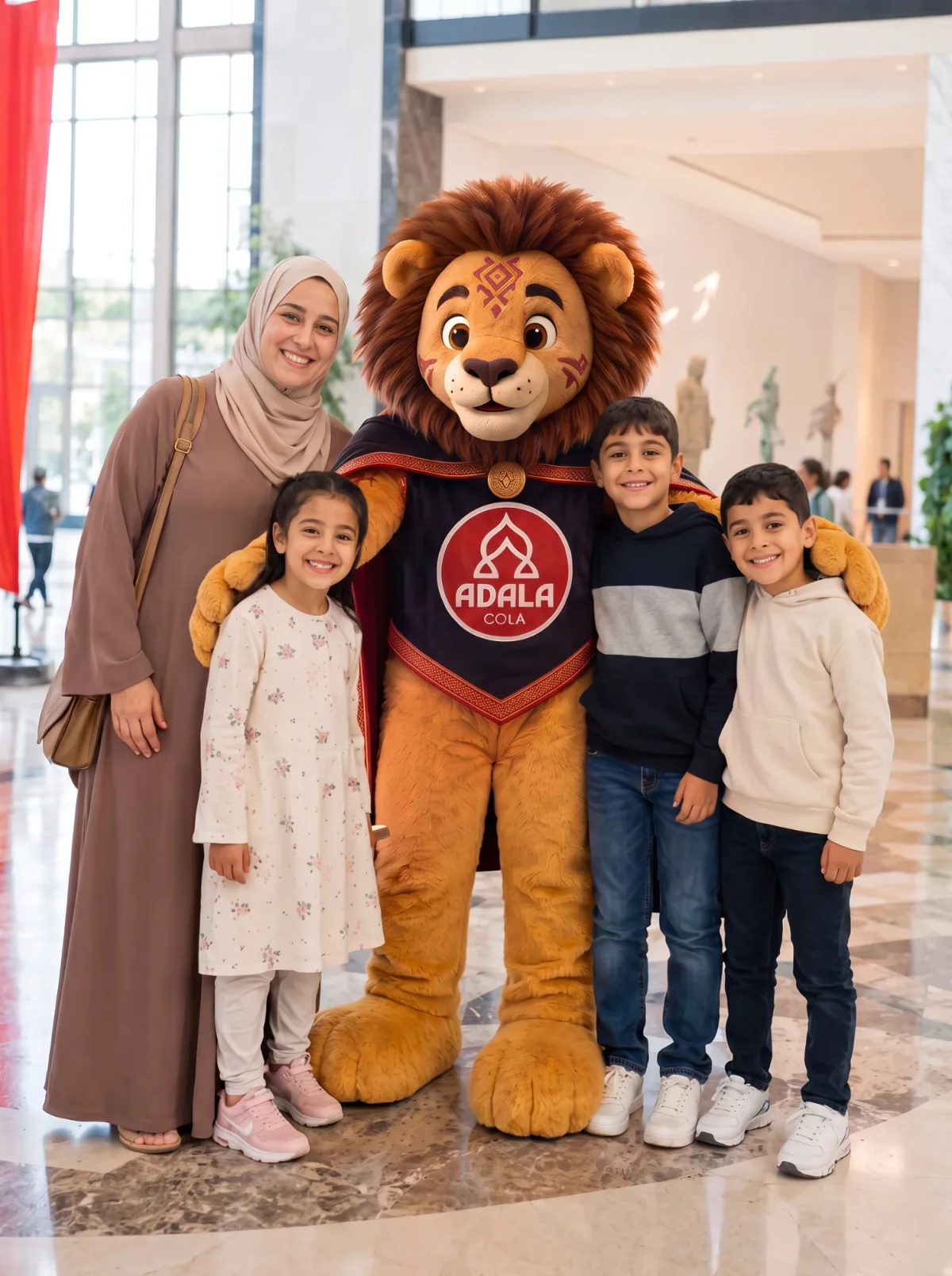 أطلس مع أم وأطفالها الثلاثة في بهو