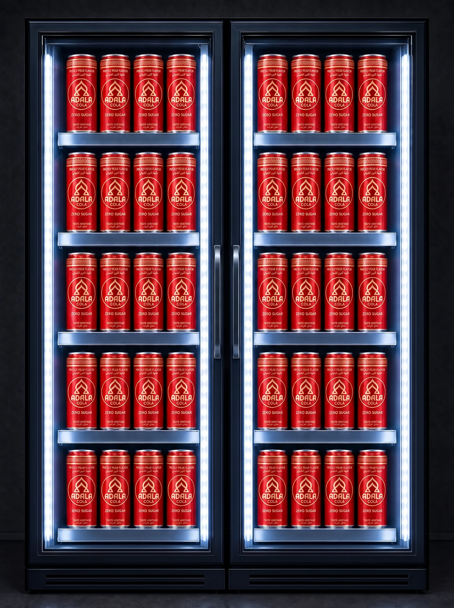 Koelkasten vol blikjes Adala Cola, rek na rek